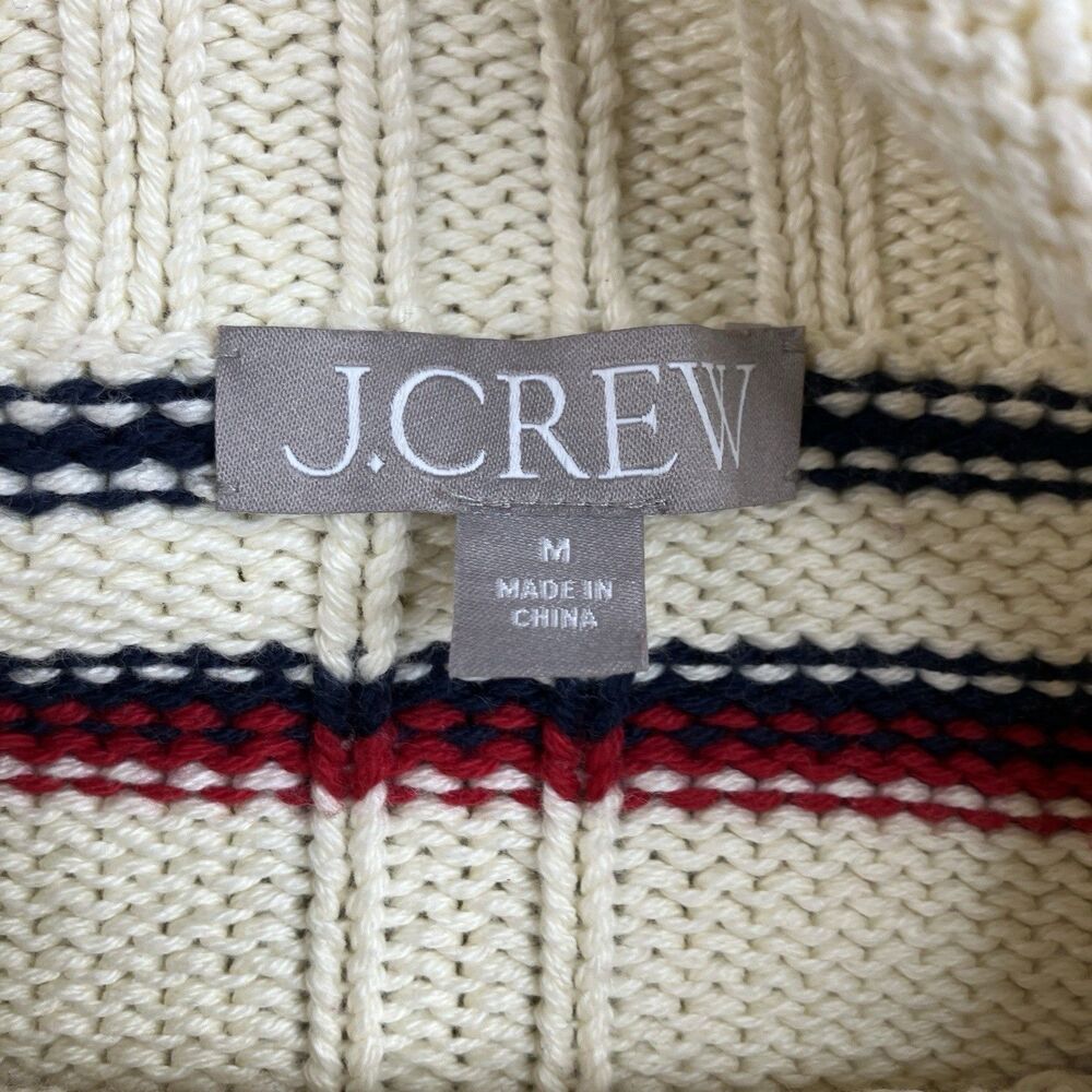 J Crew 2025 Rollneck Sweater Cream Red Striped 100% Cotton Americana Womens M - Picture 11 of 15